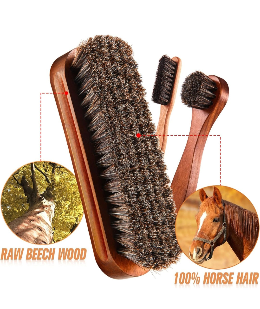 Premium Horse Hair Boot Brush Set & Aplicator Rag
