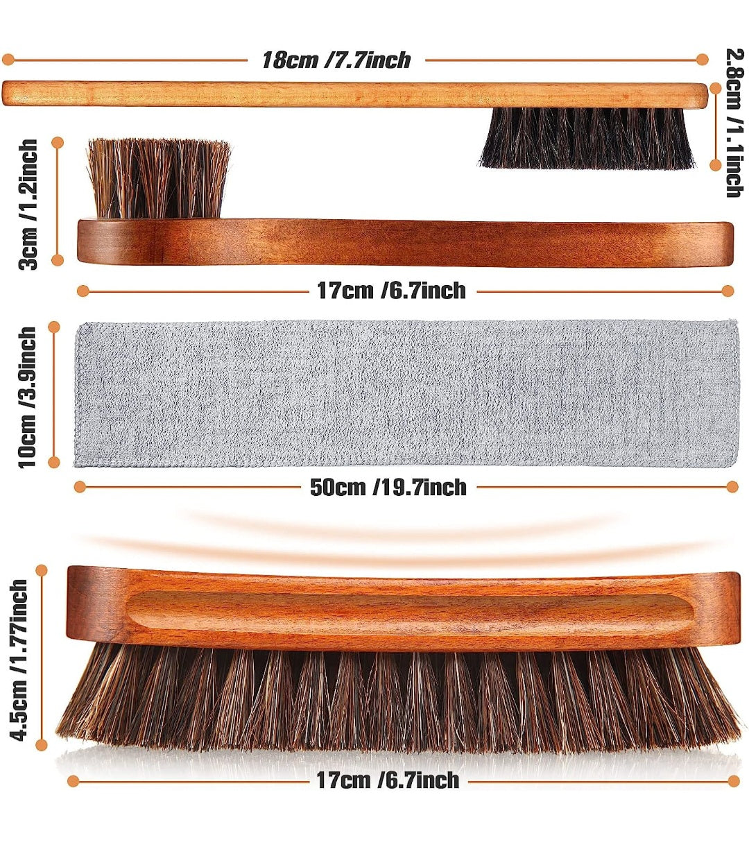 Premium Horse Hair Boot Brush Set & Aplicator Rag
